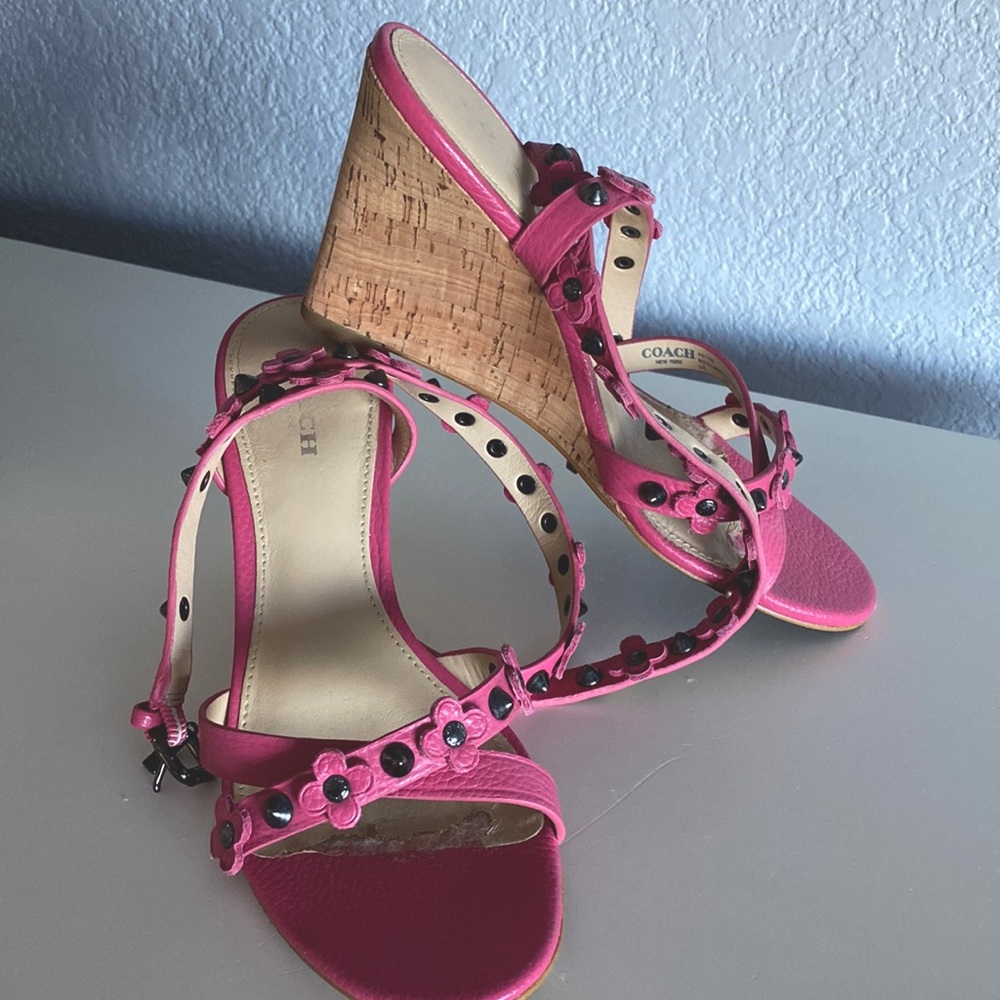 COACH 'Rosemary' Flower Stud Wedge Sandal